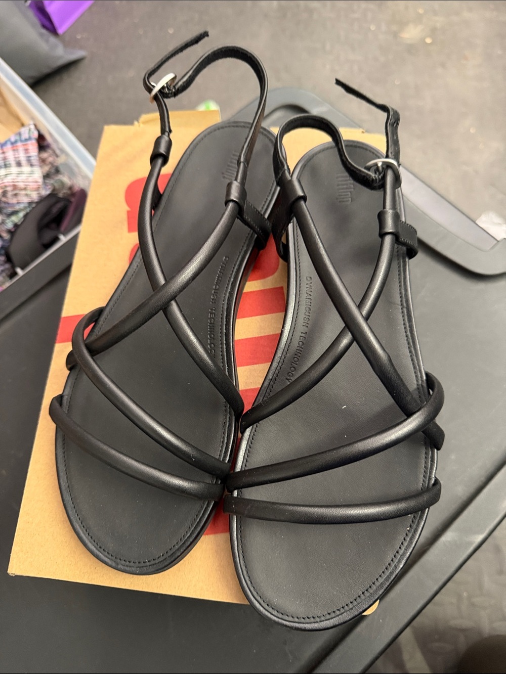 Fitflop Black Strappy Leather-Look Sandals